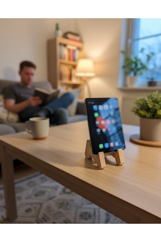 Doğal Ahşap Telefon Ve Tablet Standı - Masaüstü İpad Tutucu - Ofis Ve Ev Aksesuarı