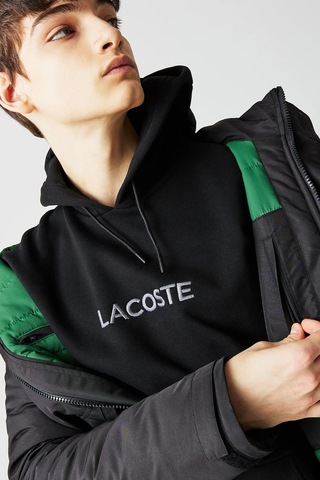 Lacoste Syntehic Fill Jacket Çıkarılabilir Kapüşonlu Erkek Parka Siyah