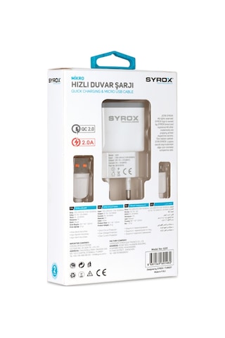 Syrox Q20 Şarj Aleti Micro Usb Kablo Set 2.0A - Beyaz (538246476)
