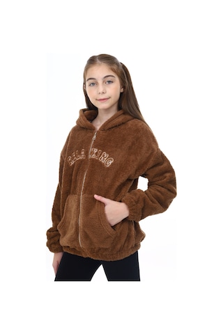 Toontoy Kız Çocuk Peluş Hırka Kahverengi