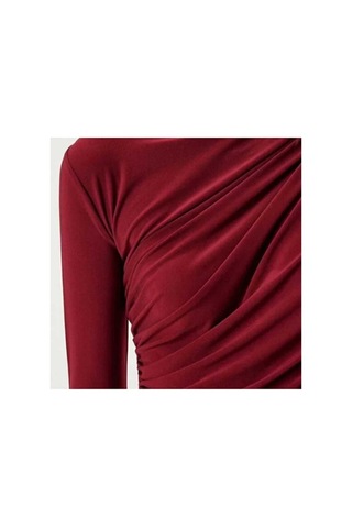 Unika Boutique Merrline Kadın Sandy Rahat Kumaş Drapeli Bluz Bordo