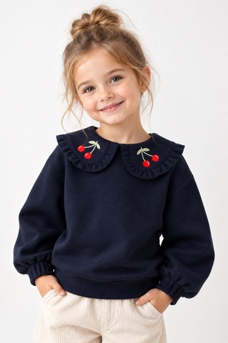 Fesshera Çocuk Sweatshirt Pamuklu 3 İp Şardonlu Lacivert