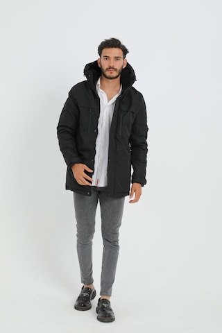 Erkek Siyah Içi Polarlı Su Ve Rüzgar Geçirmez Kapüşonlu Kışlık Mont & Kaban & Parka Siyah