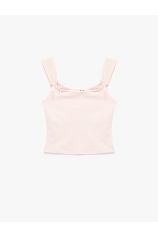 Koton Pamuklu Slim Fit Kolsuz Kare Yaka Fiyonklu Bluz Pembe 6sal30214ık Gül
