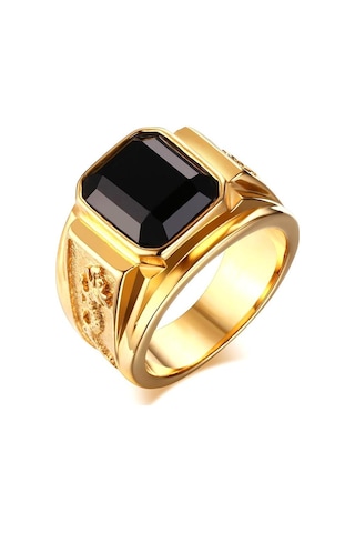 Altın Erkek Retro Sözleşmeli Exqusite Siyah Titanyum Çelik Yüzük Altın