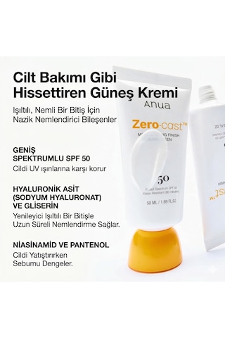 Anua Zero-Cast Nemlendirici Güneş Kremi SPF50 50 ML