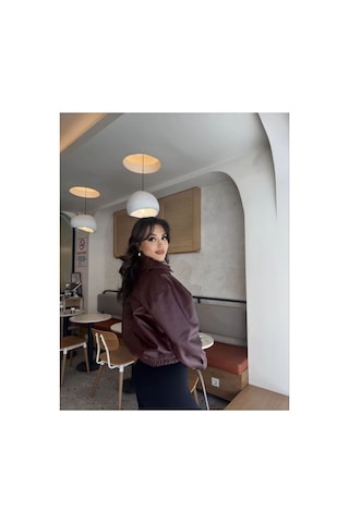 Merstore Yeni Sezon Kadın Bomber Deri Ceket Bordo Bordo
