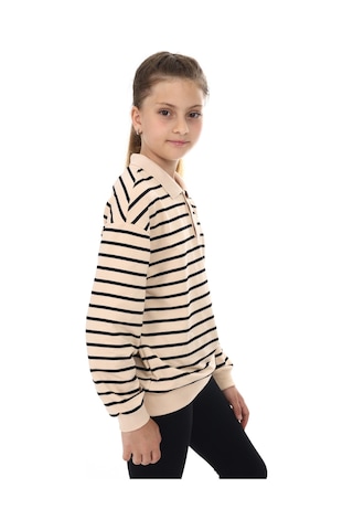 Toontoy Kız Çocuk Çizgili Sweatshirt Bej