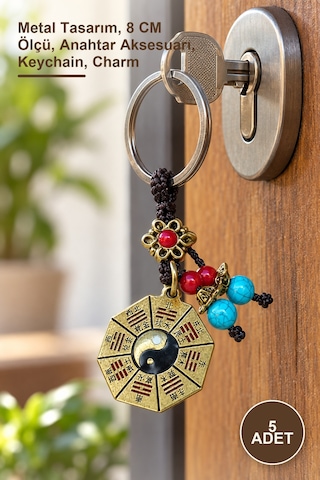 5 Adet Metal Yin Yang Anahtarlık Metal Tasarım, 8 Cm Ölçü, Anahtar Aksesuarı, Keychain, Charm
