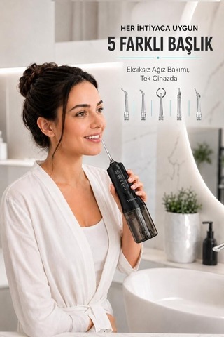 Premium Pratik Banyo Kişisel Şarjlı Ağız Duşu 4 Modlu Taşınabilir Ağız Bakım Cihazı Oc01 Siyah