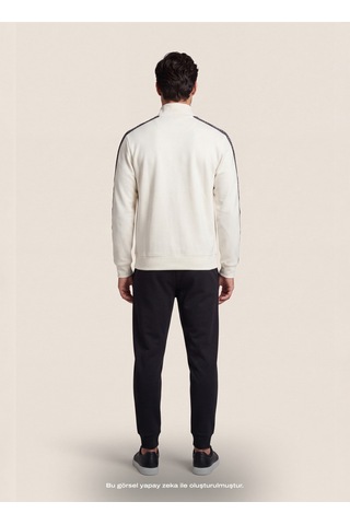 Dkny Dkfw26064-101 Jacquard Sweatshirt Kırık Beyaz Erkek Bisiklet Yaka Logo Baskılı Sweatshirt