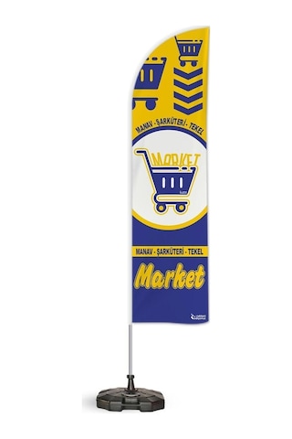 Market Manav Şarküteri Temalı Yelken Bayrak Takımı Mavi Sarı 2 Adet
