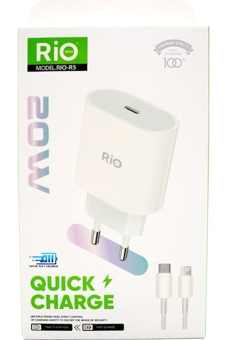 Rio Tech 20w iPhone Uyumlu Hızlı Şarj Seti Usb-c Adaptör + Lightning Kablo lı Paket Rio