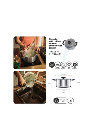 Fiskars Gryte Kapaklı, 3 Litre, Çap 22,5 Cm, Güveç Tenceresi, Tüm Diğer