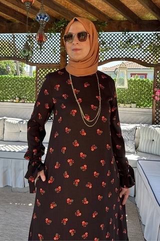 Rabia Şamlı Gül Kahverengi Elbise Normal