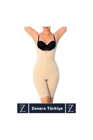 Günlük Vücut Şekillendiren Beden İncelten Toparlayan İhtiyaç Deliği Fermuarlı Ağraflı Tam Boy Korse Ten