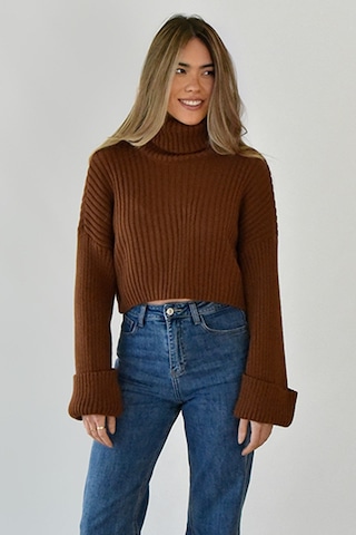 Madmext Mad Girls Kahverengi Boğazlı Kazak Mg1402 Kahverengi