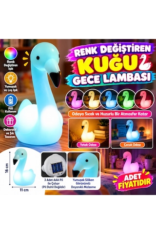 Dekoratif Işık Altında Renk Değiştiren Pilli Kuğu Gece Lambası Adet Fiyatıdır