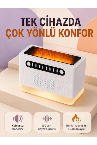 Mey Najmaddin Hoparlörlü Simüle Alev Işıklı Çok Fonksiyonlu Gece Lambası Najmaddin