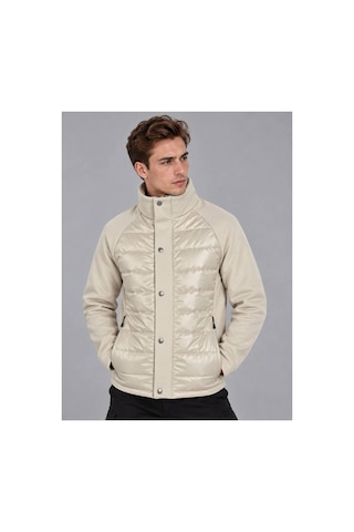 Hk Premium Slim Fit Prada Kumaş Şişme Desenli Mont Bej