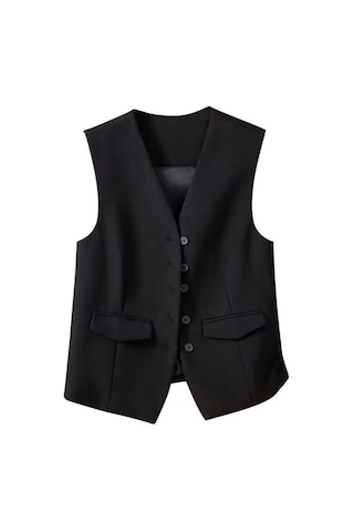 Kadın İş Yelek V Yaka Kolsuz Düz Renk Tek Göğüslü İşe Gidip Gelme Tarzı Hırka Takım Elbise Ceket Siyah