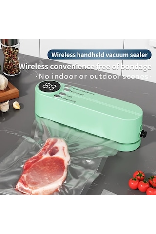 Honeybeeshop Çok Fonksiyonlu Yeşil Otomatik Gıda Mühürleyici Taşınabilir Kablosuz Vakum Makinesi Uzun Süreli Gıda Koruma Kompakt Mutfak Ve Piknik Için