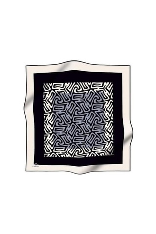 Vissona Twill İpek Eşarp 51373 - 7 - 0001 - 0028 Siyah Gri Soyut Desen Siyah