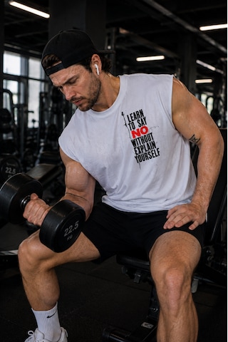 Urbantrendstore Baskılı Premium Sporcu Atleti Gym Tişört %100 Pamuklu Fitness T-shirt beyaz