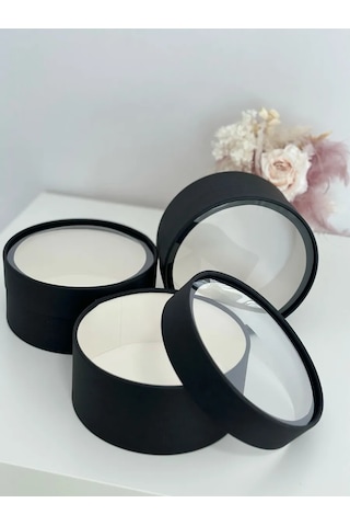 Net Brenda Şeffaf Pencereli Yuvarlak Marshmallow Kutusu 3 Adet D-16cm 282842268 Siyah