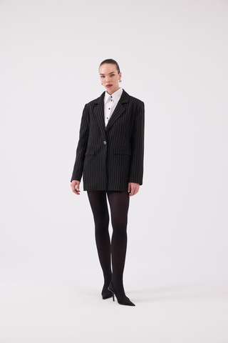 Holly Lolly Oversize Kesim Çizgili Strip Blazer Ceket Siyah