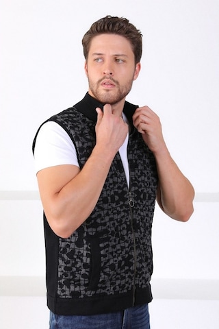 Ferraro Siyah/Antrasit Dik Yaka Cepli Pamuk Erkek Yelek-Siyah