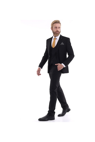 Presto Erkek Yelekli Slimfit Takım Elbise 6 Drop Siyah 581-001 Siyah