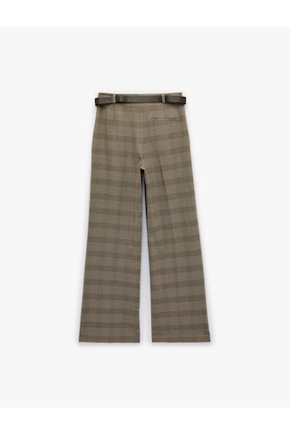 Koton Kemerli Geniş Paça Cepli Kumaş Ekose Pantolon Kahverengi Ekose 6sak40038ew Kahverengi