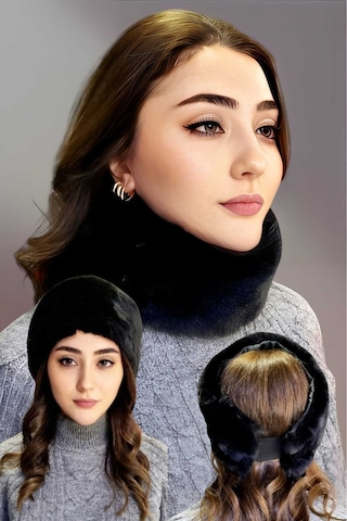 Tezzgelsin Kadın Vegan Kürk Boyunluk Bandana Siyah