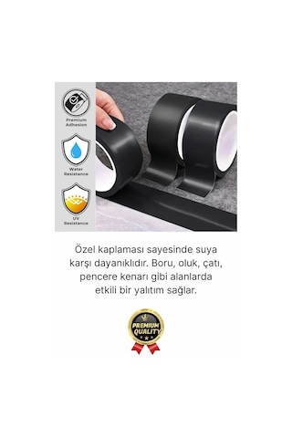 2 Adet Ekstra Güçlü Dayanıklı Su Geçirmez Sızdırmaz Yalıtım İzolasyon Siyah Tamir Bandı 10 Mt 48 Mm