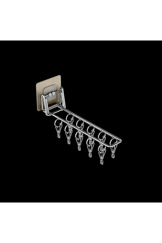 Ganzhoushop Duvara Monte Çorap Klipsi Paslanmaz Çelik Katlanır Elbise Askısı Rafı Yerden Tasarruf Sağlayan Rüzgar Geçirmez Kurutma Rafı Balkon Depolama Çift Sıra Çok Renkli