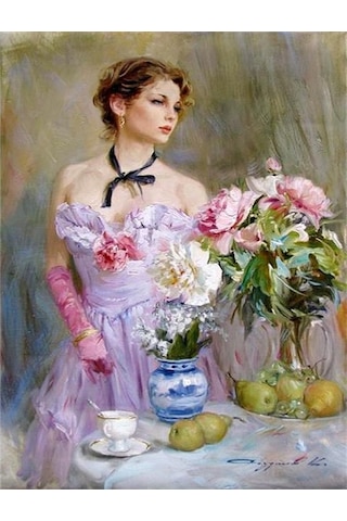 Ten Elmas Boyama Tam Yuvarlak Elmas Nakış Resim Taklidi Çapraz Dikiş Elmas Mozaik İşi 30x40cm