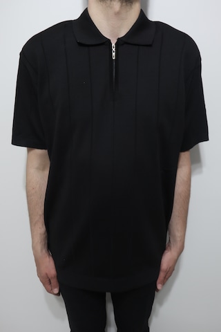 Santa Dmctekstil Erkek 2500 Çizgili Spor Kesim Rahat Kalıp Polo Yaka Battal Triko T-shirt Siyah