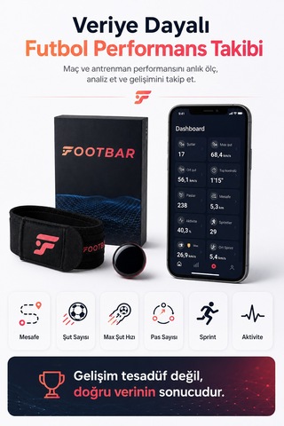 Footbar Bireysel Futbolcu Performans Ölçüm Cihazı Akıllı Futbol Sensörü Şut Hızı Sprint Mesafe Ve Pas Takibi Siyah