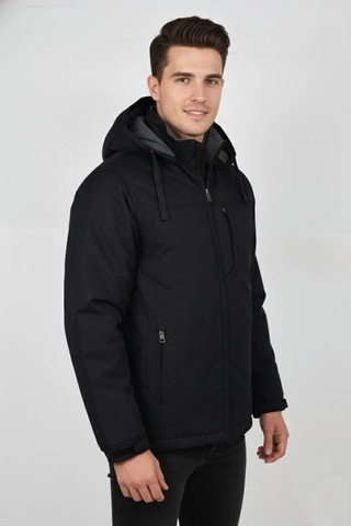 Erkek Büyük Beden Kapüşonlu Mevsimlik Spor Mont 99538 Bbgl-st04877 Siyah