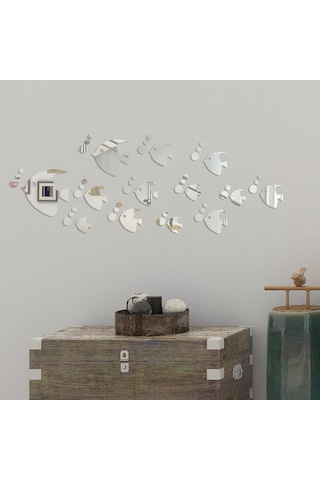 Mufunye Ev Dekorasyonu İçin 13'lü Akvaryum Balığı Desenli Plastik Ayna Sticker Seti - Hafif, Kolay Kurulum, Çıkarılabilir, Koruyucu Filmi Var Çok Renkli