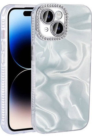 Apple Uyumlu iPhone 15 Kılıf Airbagli Parlak Taş Detay Tasarımlı Esila Kapak Beyaz