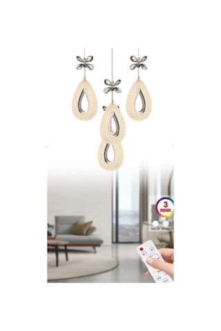 Damla 4 Lü Gümüş 3 Renk Ledli Kumandalı Modern Sarkıt Led Avize