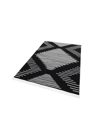 Black Yıkanabilir Çift Taraflı Modern Desenli Dokuma Kilim