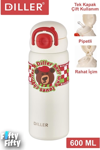 Dıller 600 Ml Tek Kapak Çift Kullanım Pipetli/pipetsiz Taşıma Kulplu Vacum Cup/çelik Termos -ffdıllerd9238 Çok Renkli
