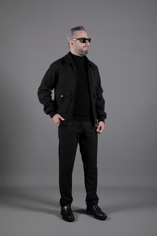 Ohepmoda Torba Cepli Ribanalı Erkek Kaşe Kaban Mont Siyah