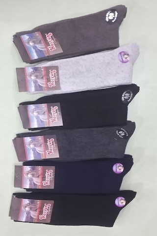 Hasyün Erkek Kışlık Dikişsiz Kalın Yün Çorap (6'Lı Paket) Çok Renkli