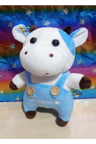 Sevimli Peluş İnek Oyuncak Yavru İnek 18 Cm Bebek Uyku Arkadaşı Oyun Arkadaşım Beyaz - mavi