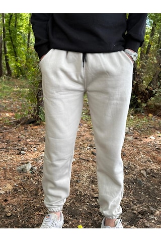 Erkek Ünisex Jogger Eşofman Altı 3 İplik Kalın Kişlık Bej
