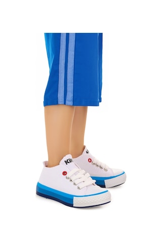 Kiko Kids Tinna Bağcıklı Erkek Bebek Keten Spor Ayakkabı Beyaz - Mavi